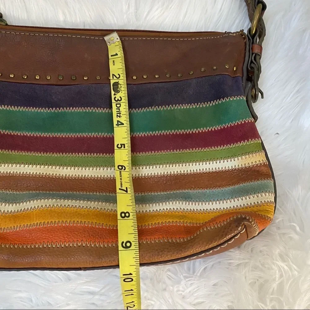 Fossil patchwork suede $ leather multi hobo bag